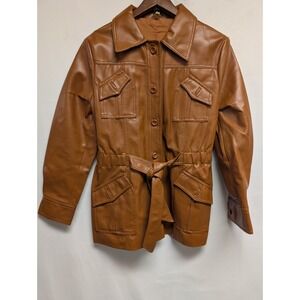 Vintage‎ Camel Safari Jacket Brown Pleather Belted Coat Seventies Korea 13-14